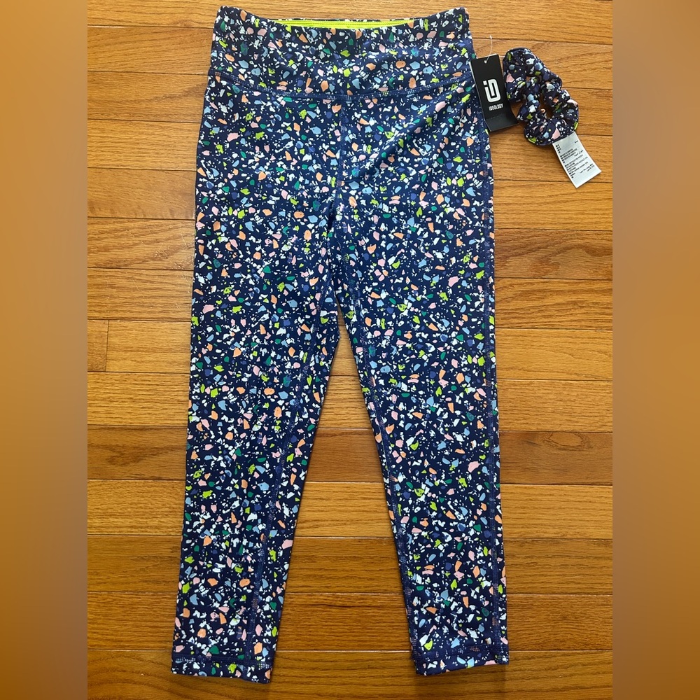 ID Ideology Girl's Leggings Blue Multicolor Print Size M & Scrunchy Kids NWT